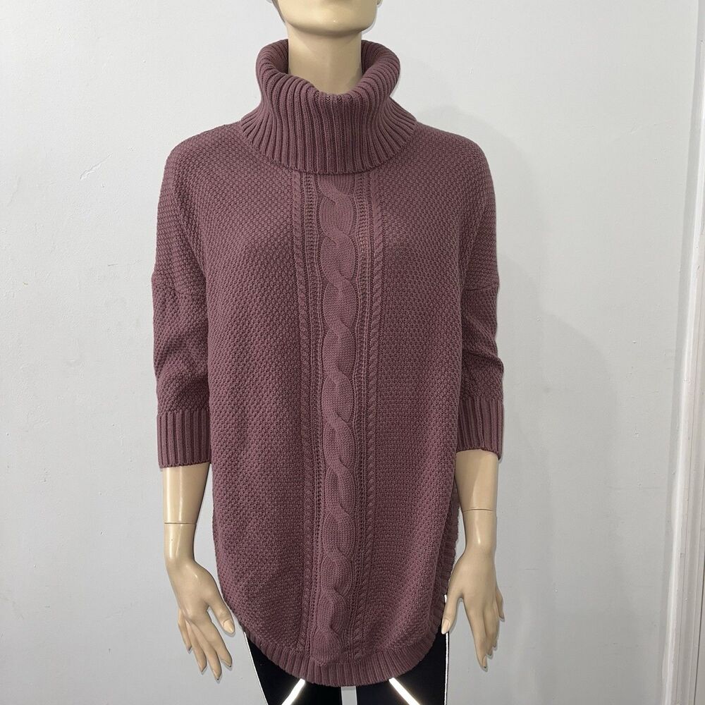 NWT Express Chunky Cable Knit Sweater Tunic Top Purple Turtleneck Long Cozy Sz M